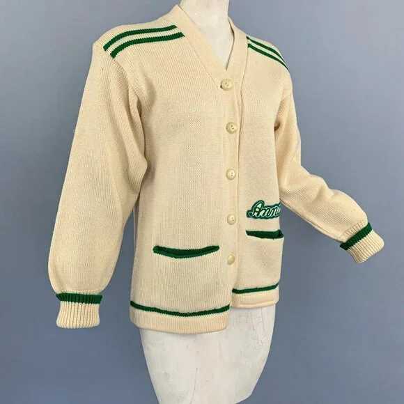 Vintage 50’s Queen of Peace Wool Cardigan Varisty Ivory/Cream Green - Picture 4 of 8